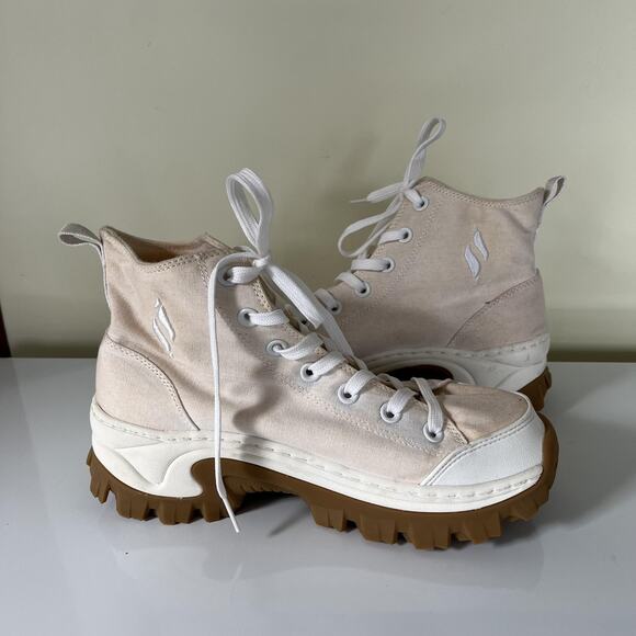 Skechers Shoes Womens Size 8.5 White Canvas High Top Lug Gum Sole Chunky 177243 - Picture 2 of 10